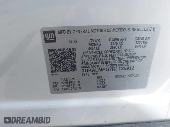 2024 GMC Terrain SLE с VIN 3GKALMEG7RL135912, выставлен на аукционе IAAI как лот 42635571 с пробегом Не указан миль и . История ставок и продаж доступна на DreamBid. Изображение 9.