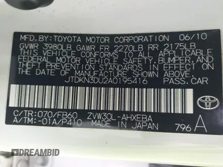 2010 Toyota Prius II with VIN JTDKN3DU2A0195416, listed as a IAAI auction lot 41939622 with 132,538 mi miles and . Bid and sale history available at carsss.com. Image 9.