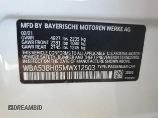 2021 BMW 5 Series 530i with VIN WBA53BH05MWX12503, listed as a Copart auction lot 56310865 with 29,509 mi miles and Salvage title. Bid and sale history available at DreamBid. Image 12.