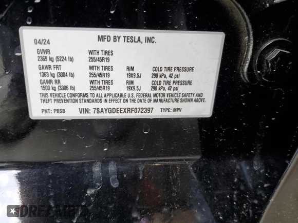 2024 Tesla Model Y Long Range z VIN 7SAYGDEEXRF072397, wystawiony jako Copart lot #61157535 z przebiegiem Nie podano mil oraz Szkoda całkowita • Salvage title. Historia ofert i sprzedaży dostępna na DreamBid. Obrazek 13.