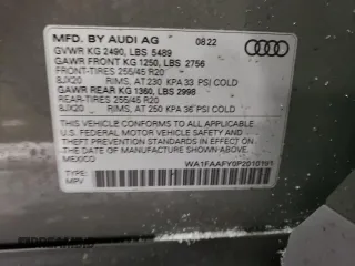 2023 Audi Q5 S line Prestige with VIN WA1FAAFY0P2010191, listed as a Copart auction lot 73565702 with 1,487 mi miles. Bid and sale history available at carsss.com. Image 13.