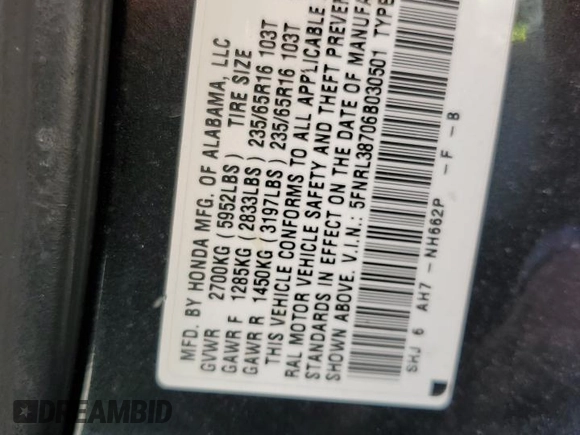 2006 Honda Odyssey EX-L with VIN 5FNRL38706B030501, listed as a Copart auction lot 53096515 with 197,215 mi miles and Salvage Title. Bid and sale history available at carsss.com. Image 13.