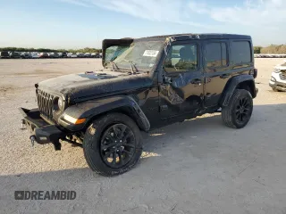 2021 Jeep Wrangler Unlimited Sahara High Altitude with VIN 1C4HJXEM0MW669053, listed as a Copart auction lot 77032134 with 41,133 mi miles and Salvage title. Bid and sale history available at DreamBid. Image 1.