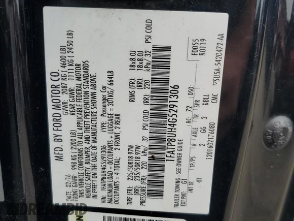 2016 Ford Mustang EcoBoost Premium with VIN 1FATP8UH4G5291306, listed as a Copart auction lot 61008275 with 196,545 mi miles and Clean title. Bid and sale history available at DreamBid. Image 12.