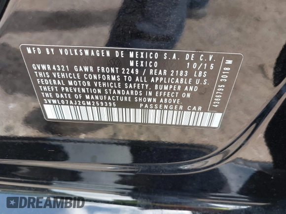 2016 Volkswagen Jetta SEL z VIN 3VWL07AJ2GM259395, wystawiony jako IAAI lot #42448235 z przebiegiem 101 032 mil mil oraz . Historia ofert i sprzedaży dostępna na DreamBid. Obrazek 9.
