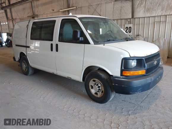 2013 Chevrolet Express Cargo Van with VIN 1GCWGFCA0D1156858, listed as a IAAI auction lot 42095785 with 223,413 mi miles. Bid and sale history available at carsss.com. Image 1.