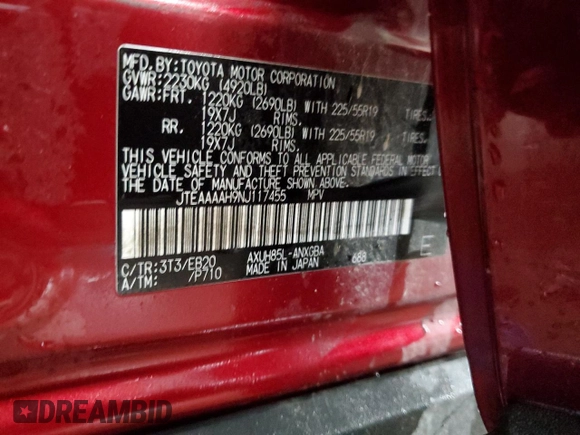 2022 Toyota Venza LE with VIN JTEAAAAH9NJ117455, listed as a Copart auction lot 77976994 with 13,049 mi miles and Salvage Title. Bid and sale history available at carsss.com. Image 13.