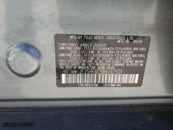 2010 Subaru Forester 2.5X with VIN JF2SH6AC3AH740501, listed as a Copart auction lot 50640715 with 185,906 mi miles and Salvage Title. Bid and sale history available at carsss.com. Image 13.