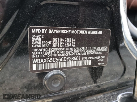 2012 BMW 5 Series 528i z VIN WBAXG5C56CDY28661, wystawiony jako Copart lot #53372745 z przebiegiem 130 810 mil mil oraz Szkoda całkowita • Salvage title. Historia ofert i sprzedaży dostępna na DreamBid. Obrazek 12.