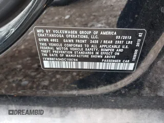 2013 Volkswagen Passat SE z VIN 1VWBN7A34DC109784, wystawiony jako IAAI lot #42302931 z przebiegiem 137 009 mil mil oraz . Historia ofert i sprzedaży dostępna na DreamBid. Obrazek 9.