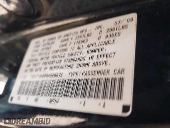 2009 Honda Accord EX-L with VIN 1HGCP36889A048474, listed as a IAAI auction lot 42043135 with 217,640 mi miles and . Bid and sale history available at DreamBid. Image 9.