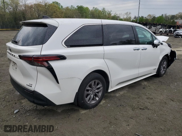 2021 Toyota Sienna LE with VIN 5TDKSKFC1MS013343, listed as a Copart auction lot 53263885 with 41,805 mi miles and Salvage title. Bid and sale history available at DreamBid. Image 3.