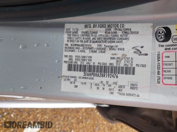 2011 Ford Fusion SE with VIN 3FAHP0HA2BR192476, listed as a IAAI auction lot 42088168 with 228,353 mi miles and . Bid and sale history available at DreamBid. Image 9.