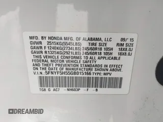 2016 Honda Pilot EX-L with VIN 5FNYF5H55GB015166, listed as a IAAI auction lot 42003009 with 142,488 mi miles and . Bid and sale history available at DreamBid. Image 9.