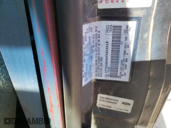 1993 Ford F-250 with VIN 1FTHX26H6PKB45310, listed as a Copart auction lot 76711334 with Not provided miles and Salvage title. Bid and sale history available at DreamBid. Image 12.