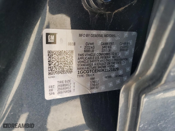 2019 Chevrolet Colorado 4WD LT with VIN 1GCGTCEN0K1121829, listed as a Copart auction lot 43394075 with 54,708 mi miles and Salvage Title. Bid and sale history available at carsss.com. Image 14.