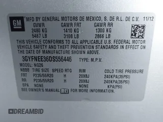 2013 Cadillac SRX Premium Collection z VIN 3GYFNEE36DS556446, wystawiony jako IAAI lot #42289824 z przebiegiem 23 988 mil mil oraz . Historia ofert i sprzedaży dostępna na DreamBid. Obrazek 9.