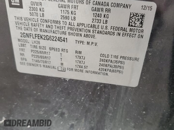 2016 Chevrolet Equinox LT with VIN 2GNFLFEK2G6224541, listed as a Copart auction lot 52292745 with 92,636 mi miles and Salvage Title. Bid and sale history available at DreamBid. Image 13.