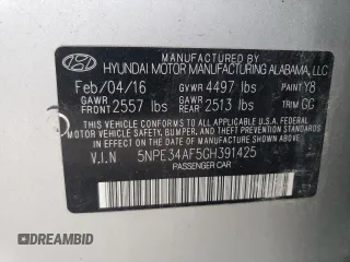2016 Hyundai Sonata Sport with VIN 5NPE34AF5GH391425, listed as a Copart auction lot 52897415 with 62,761 mi miles and Clean Title. Bid and sale history available at DreamBid. Image 13.