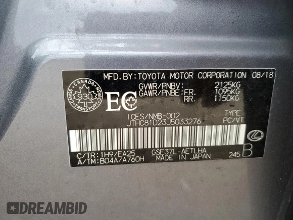 2018 Lexus IS with VIN JTHC81D23J5033276, listed as a Copart auction lot 48754135 with 72,331 mi miles and Salvage Title. Bid and sale history available at carsss.com. Image 12.
