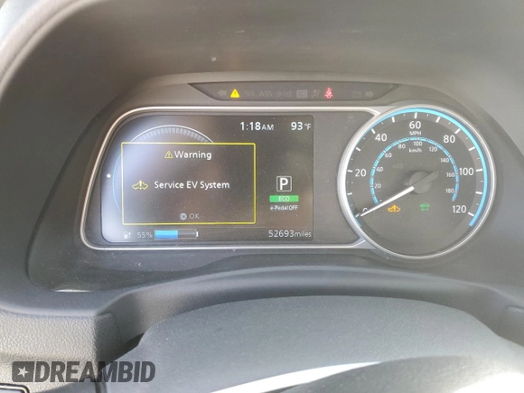 2018 Nissan LEAF S with VIN 1N4AZ1CP6JC311673, listed as a Copart auction lot 54457335 with 52,693 mi miles and Clean Title. Bid and sale history available at DreamBid. Image 9.