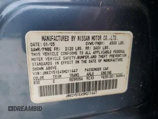 2005 Infiniti G35 Sedan with VIN JNKCV51E45M211447, listed as a Copart auction lot 49301135 with 196,652 mi miles and Non Repairable. Bid and sale history available at carsss.com. Image 12.