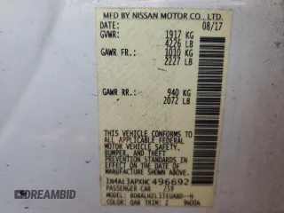2017 Nissan Altima SV with VIN 1N4AL3APXHC496692, listed as a Copart auction lot 43218875 with 62,007 mi miles and Salvage Title. Bid and sale history available at carsss.com. Image 12.