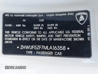 2021 Lamborghini Huracan z VIN ZHWUF5ZF7MLA16358, wystawiony jako IAAI lot #41407639 z przebiegiem 20 980 mil mil oraz . Historia ofert i sprzedaży dostępna na DreamBid. Obrazek 9.