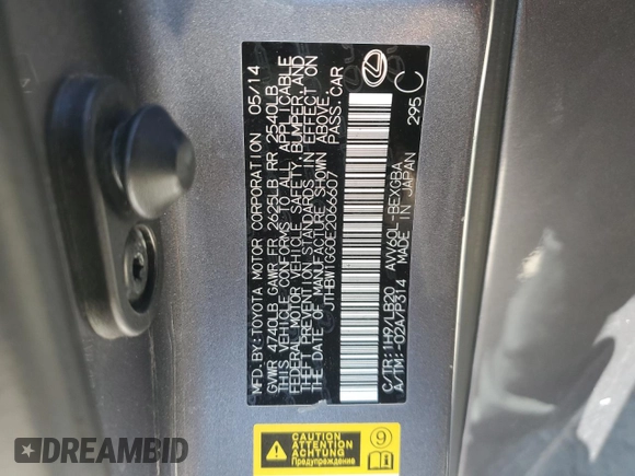 2014 Lexus ES 300h Hybrid with VIN JTHBW1GG0E2066607, listed as a Copart auction lot 53625625 with 125,817 mi miles and Salvage Title. Bid and sale history available at carsss.com. Image 14.