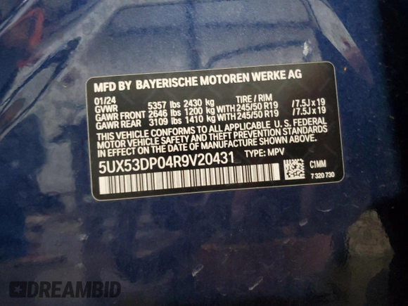 2024 BMW X3 xDrive30i z VIN 5UX53DP04R9V20431, wystawiony jako Copart lot #58739455 z przebiegiem 13 408 mil mil oraz Szkoda całkowita • Salvage title. Historia ofert i sprzedaży dostępna na DreamBid. Obrazek 14.