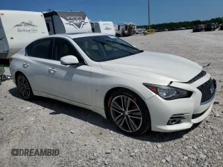 2015 Infiniti Q50 Premium with VIN JN1BV7AR9FM392349, listed as a Copart auction lot 59121255 with 104,199 mi miles and Salvage title. Bid and sale history available at DreamBid. Image 4.