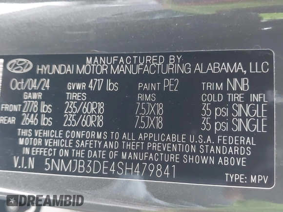 2025 Hyundai Tucson SEL with VIN 5NMJB3DE4SH479841, listed as a IAAI auction lot 42107494 with 15,559 mi miles and . Bid and sale history available at DreamBid. Image 9.