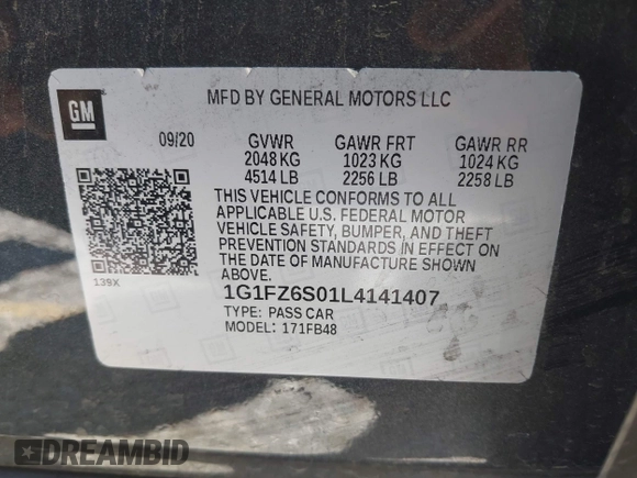 2020 Chevrolet Bolt EV Premier с VIN 1G1FZ6S01L4141407, выставлен на аукционе IAAI как лот 42510980 с пробегом 37 150 миль миль и . История ставок и продаж доступна на DreamBid. Изображение 9.