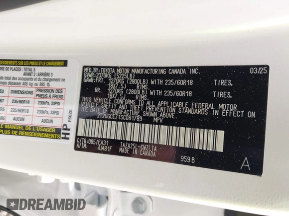 2025 Lexus NX 350 Premium with VIN 2T2GGCEZ1SC081789, listed as a IAAI auction lot 42498877 with 2,369 mi miles and . Bid and sale history available at DreamBid. Image 9.