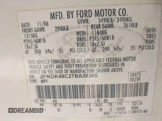 2007 Ford Edge SEL PLUS with VIN 2FMDK49C27BA38365, listed as a IAAI auction lot 42061035 with 294,183 mi miles. Bid and sale history available at carsss.com. Image 9.