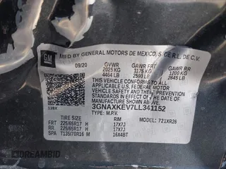 2020 Chevrolet Equinox LT with VIN 3GNAXKEV7LL341152, listed as a IAAI auction lot 41934001 with 87,246 mi miles and . Bid and sale history available at carsss.com. Image 9.