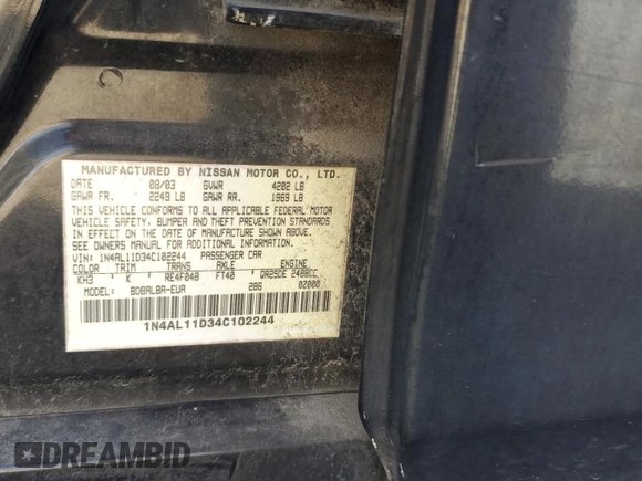 2004 Nissan Altima S with VIN 1N4AL11D34C102244, listed as a Copart auction lot 47888575 with 195,668 mi miles and Salvage Title. Bid and sale history available at carsss.com. Image 12.