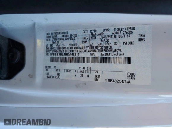 2011 Ford Econoline Passenger XL with VIN 1FBSS3BL5BDA48217, listed as a Copart auction lot 87444574 with 196,447 mi miles and Clean title. Bid and sale history available at DreamBid. Image 13.