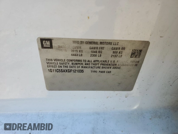 2016 Chevrolet Malibu LT with VIN 1G11C5SAXGF121035, listed as a Copart auction lot 52878425 with 275,342 mi miles and Salvage Title. Bid and sale history available at DreamBid. Image 12.