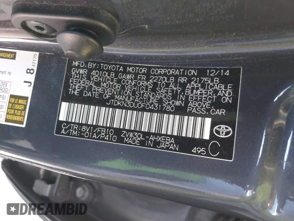2015 Toyota Prius Four with VIN JTDKN3DU0F0431780, listed as a IAAI auction lot 40506614 with 102,670 mi miles. Bid and sale history available at carsss.com. Image 9.