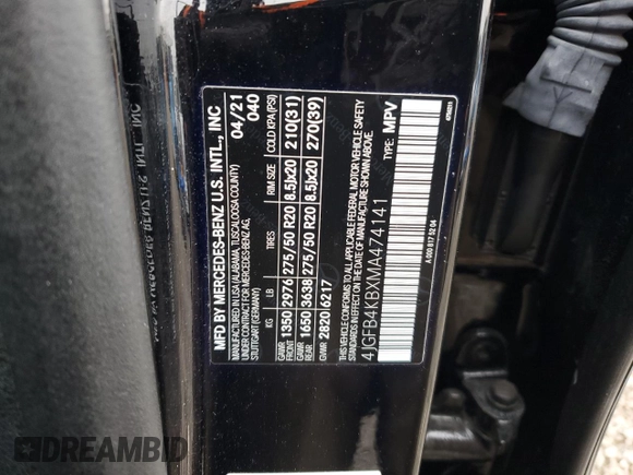 2021 Mercedes-Benz GLE 350 with VIN 4JGFB4KBXMA474141, listed as a Copart auction lot 52713515 with Not provided miles and Salvage title. Bid and sale history available at DreamBid. Image 13.