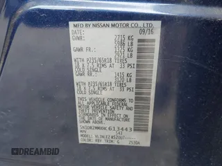2017 Nissan Pathfinder SV z VIN 5N1DR2MMXHC613443, wystawiony jako IAAI lot #42370891 z przebiegiem 135 460 mil mil oraz . Historia ofert i sprzedaży dostępna na DreamBid. Obrazek 9.