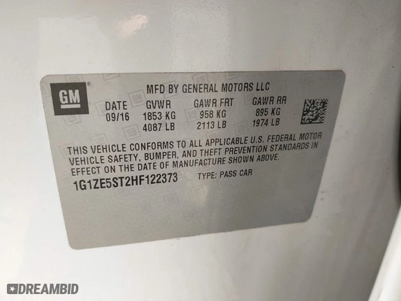 2017 Chevrolet Malibu LT with VIN 1G1ZE5ST2HF122373, listed as a IAAI auction lot 41780237 with 51,447 mi miles. Bid and sale history available at carsss.com. Image 9.