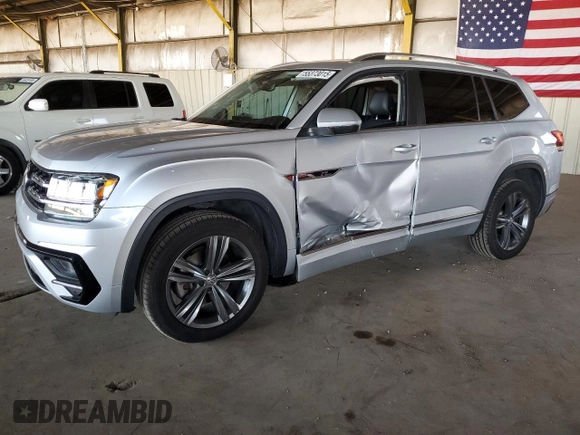 2019 Volkswagen Atlas SEL R-Line with VIN 1V2RR2CA3KC552024, listed as a Copart auction lot 55373015 with 110,655 mi miles and Salvage title. Bid and sale history available at DreamBid. Image 1.