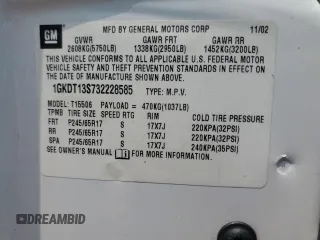 2003 GMC Envoy SLE z VIN 1GKDT13S732228585, wystawiony jako Copart lot #58764565 z przebiegiem 151 107 mil mil oraz Szkoda całkowita • Salvage title. Historia ofert i sprzedaży dostępna na DreamBid. Obrazek 14.