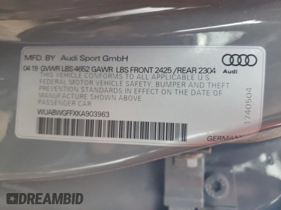 2019 Audi RS 3 z VIN WUABWGFFXKA903963, wystawiony jako Copart lot #82757914 z przebiegiem Nie podano mil oraz Czysty tytuł • Clean title. Historia ofert i sprzedaży dostępna na DreamBid. Obrazek 12.