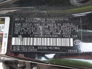 2008 Toyota Avalon XL with VIN 4T1BK36B58U293889, listed as a IAAI auction lot 41843953 with 192,860 mi miles. Bid and sale history available at carsss.com. Image 9.