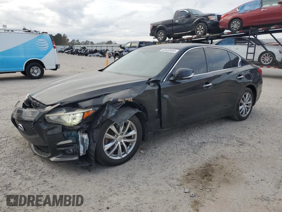 2014 Infiniti Q50 Sport with VIN JN1BV7ARXEM690245, listed as a Copart auction lot 47778955 with 143,477 mi miles and Salvage Title. Bid and sale history available at DreamBid. Image 1.