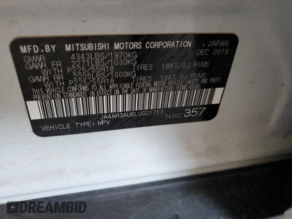 2020 Mitsubishi Outlander Sport ES 2.0 with VIN JA4AR3AU6LU021763, listed as a Copart auction lot 55722984 with 78,218 mi miles and Clean Title. Bid and sale history available at carsss.com. Image 15.