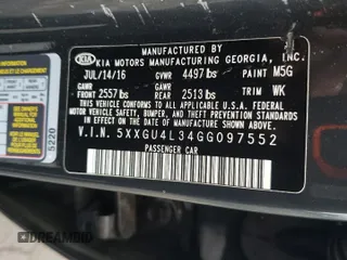 2016 Kia Optima EX with VIN 5XXGU4L34GG097552, listed as a Copart auction lot 60397645 with 78,467 mi miles and Salvage title. Bid and sale history available at DreamBid. Image 13.